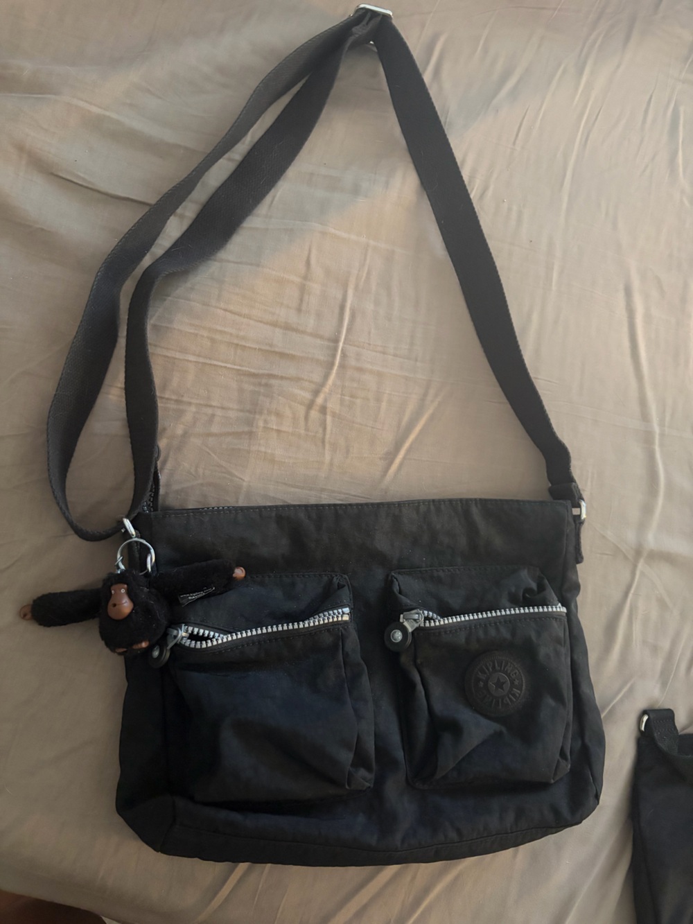 Kipling Black Messenger Bag with Monkey Charm